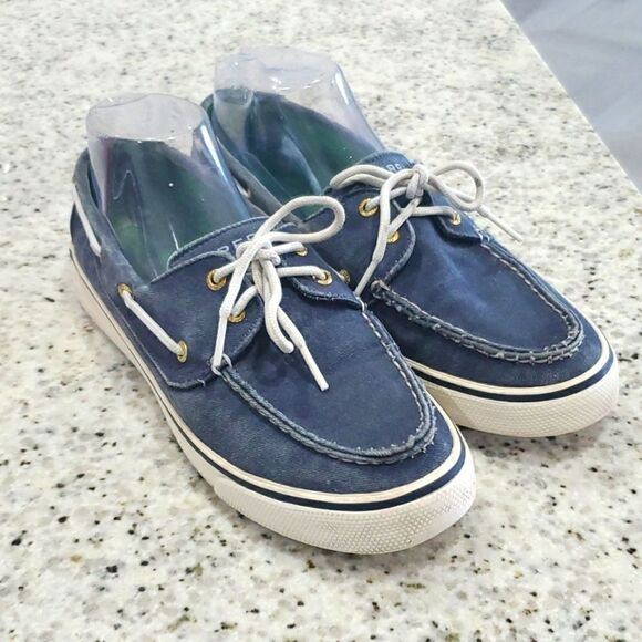 Sperry Top Sider Halyard  Washed Navy Blue Canvas Sneakers 8.5M - Picture 1 of 8